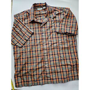 Canyon River Blues Mens Plaid Short Sleeve Button Up Shirt Size LG Orange Navy